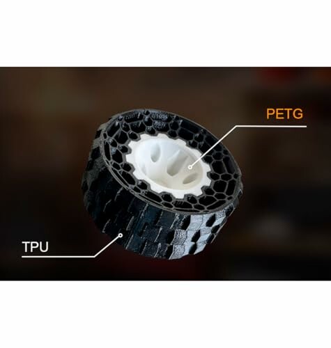 3D printed tire showcasing TPU and PETG materials