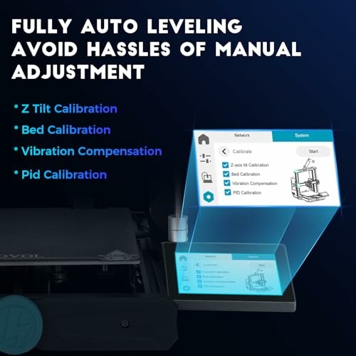 3D printer auto leveling features with calibration options on screen