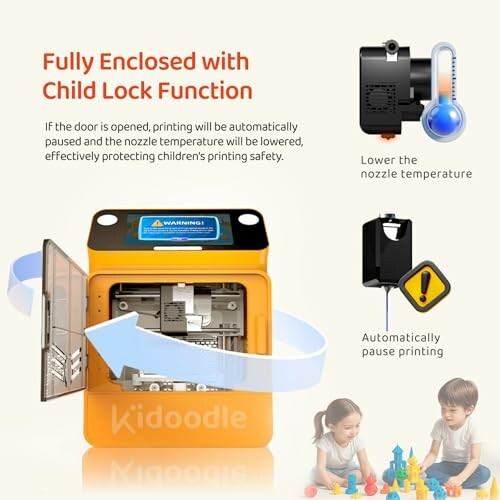 3D printer with child lock function and safety features.
