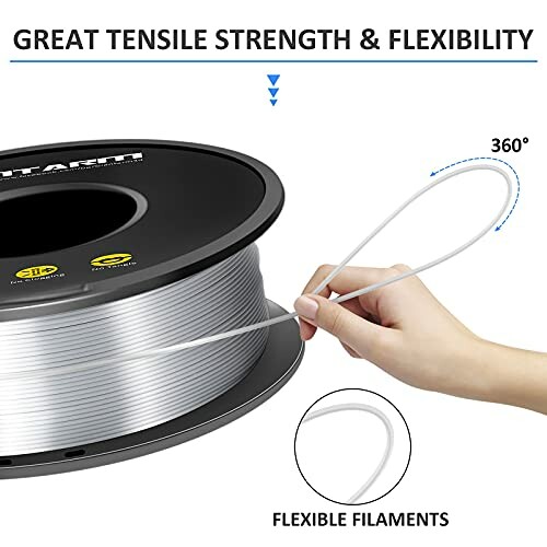 Flexible 3D printer filament with great tensile strength.
