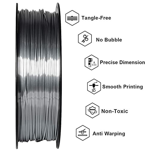3D printer filament spool with features: tangle-free, no bubble, precise dimension, smooth printing, non-toxic, anti warping.
