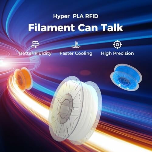 3D printer filaments with RFID technology and features like better fluidity, faster cooling, and high precision.