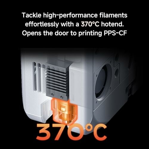 3D printer hotend reaching 370°C for high-performance filaments.