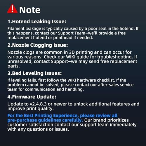 Notice about 3D printer issues and support instructions.