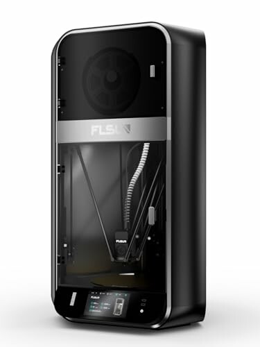 Black and silver 3D printer with transparent front panel