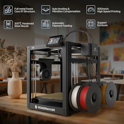 WonderMaker 3D printer with features highlighted.