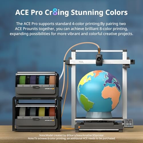 3D printer with colorful spools for expanded color printing.