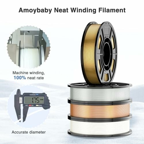 Amoybaby filament spools with neat winding and accurate diameter.