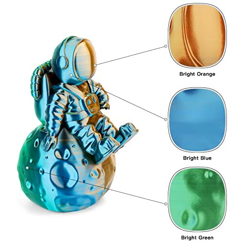 Ceramic astronaut figurine with colorful glazed finish in orange, blue, and green.
