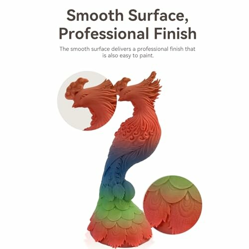 Colorful peacock figurine with smooth surface and professional finish.