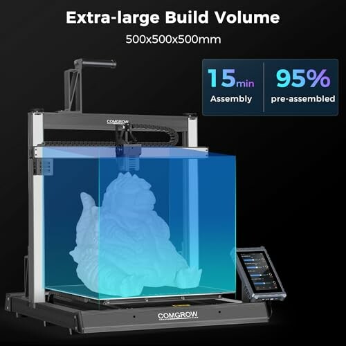 Comgrow 3D printer with extra-large build volume and touchscreen display.