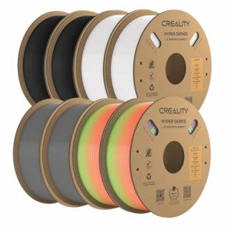 Creality 3D printer filament spools in various colors.