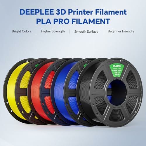 Colorful DEEPLEE 3D printer filament spools in a row.