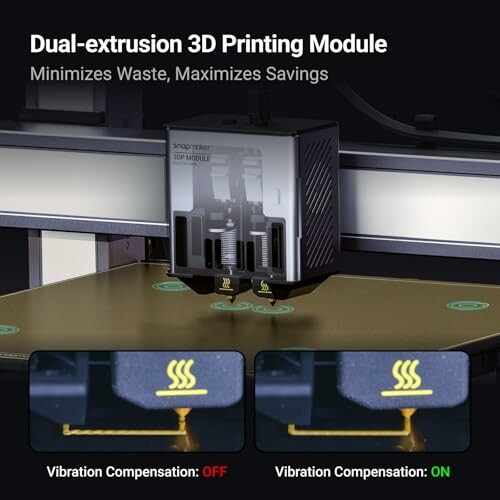 Dual-extrusion 3D printing module with vibration compensation settings.