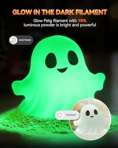 Glowing ghost figure made with glow in the dark filament.