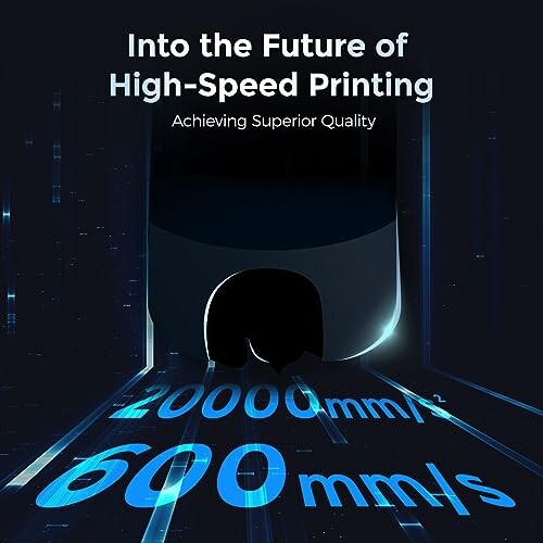 Futuristic high-speed printing concept with text showing 20000mm/s² and 600mm/s