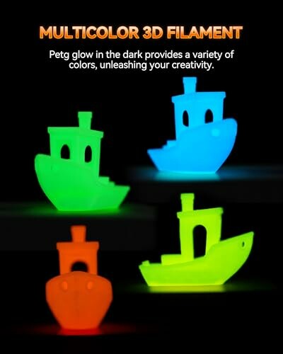 Glow in the dark multicolor 3D filament models.