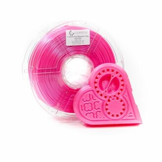 Pink PLA filament spool with a heart-shaped mold.