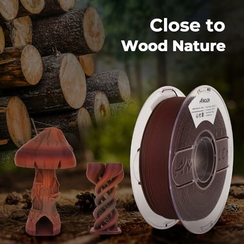 3D printing filament and wood-themed objects.